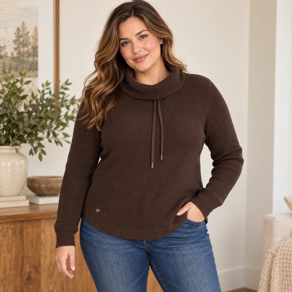 Lauren Ralph Lauren Lanna Brown Cowl Neck Sweater Women's Large Gorpcore Preppy